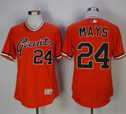 Giants #24 Willie Mays Orange Flexbase Authentic Collection Cooperstown Stitched MLB Jersey - Click Image to Close